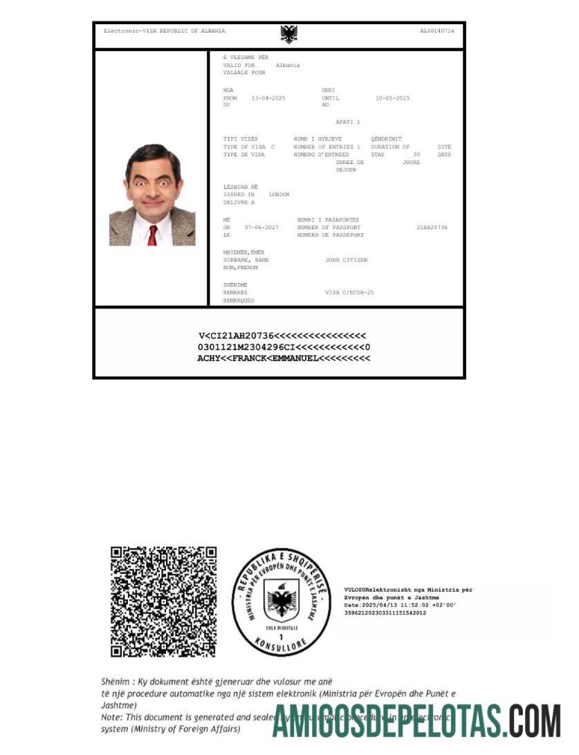 em branco Modelo de visto E da Albânia em formatos Word e PDF, versão 2